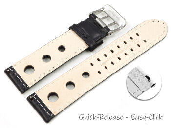 Quick release Watch Strap Genuine leather perforated Vegetable tanned black Model BIO 20mm 22mm 24mm