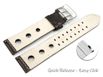 Quick release Watch Strap Genuine leather perforated Vegetable tanned dark brown Model BIO 20mm 22mm 24mm
