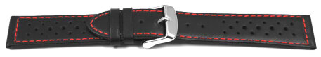 Quick release Watch Strap genuine leather Style black red stitch 18mm 20mm 22mm