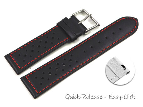 Quick release Watch Strap genuine leather Style black red...