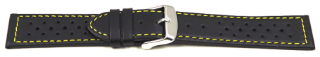 Quick release Watch Strap genuine leather Style black yellow stitch 18mm 20mm 22mm