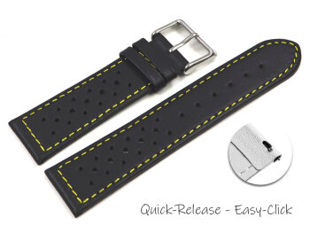Quick release Watch Strap genuine leather Style black yellow stitch 18mm 20mm 22mm