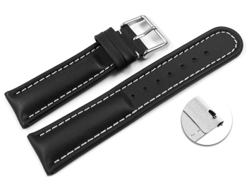 Quick release Watch Strap Genuine leather smooth black...