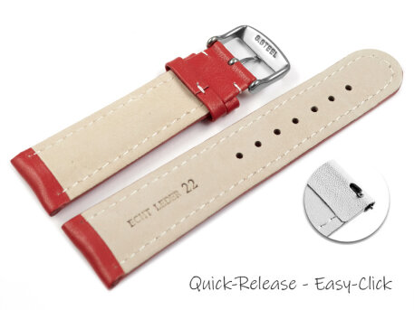 Quick release Watch Strap Genuine leather smooth red 18mm 20mm 22mm 24mm