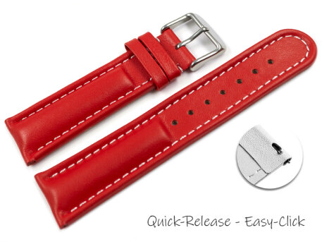 Quick release Watch Strap Genuine leather smooth red 18mm...