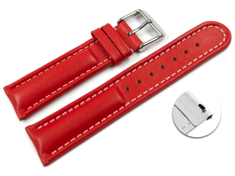 Quick release Watch Strap Genuine leather smooth red 18mm...