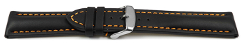 Quick release Watch Strap strong padded smooth black with orange stitch 18mm 20mm 22mm 24mm