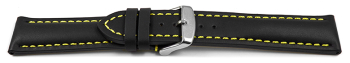 Quick release Watch Strap strong padded smooth black with yellow stitch 18mm 20mm 22mm 24mm