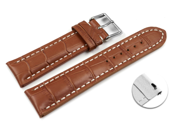 Watch band strong padded croco print light brown 18mm...