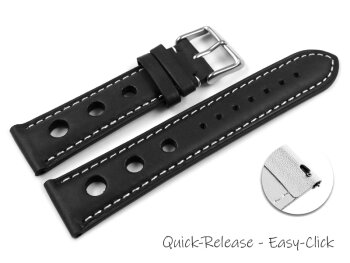 Quick release Watch Strap smooth three holes black 18mm 20mm 22mm