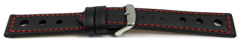 Quick release Watch Strap smooth three holes black with red stitch 18mm 20mm 22mm 24mm