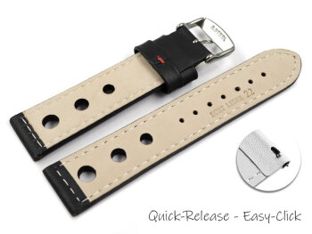 Quick release Watch Strap smooth three holes black with red stitch 18mm 20mm 22mm 24mm