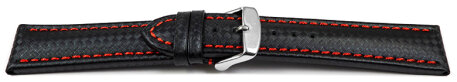 Quick release Watch Strap Genuine leather carbon print black with red stitch 18mm 20mm 22mm 24mm