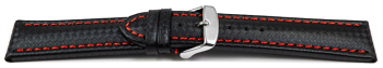 Quick release Watch Strap Genuine leather carbon print black with red stitch 18mm 20mm 22mm 24mm