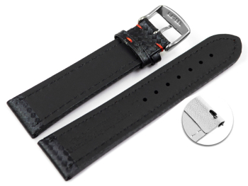 Quick release Watch Strap Genuine leather carbon print black with red stitch 18mm 20mm 22mm 24mm