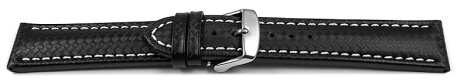 Quick release Watch Strap Genuine leather carbon print black with white stitch 18mm 20mm 22mm 24mm