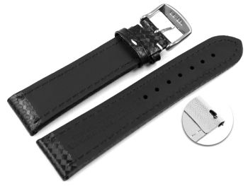 Quick release Watch Strap Genuine leather carbon print black with white stitch 18mm 20mm 22mm 24mm