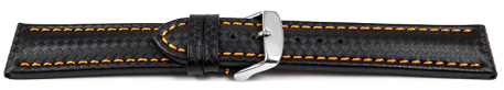 Quick release Watch Strap Genuine leather carbon print black with orange stitch 18mm 20mm 22mm 24mm