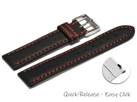 Quick release Watch Strap genuine leather black red...