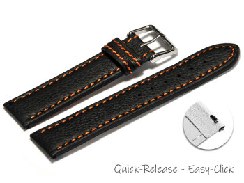 Quick release Watch Strap genuine leather black orange stitching 18mm 20mm 22mm 24mm