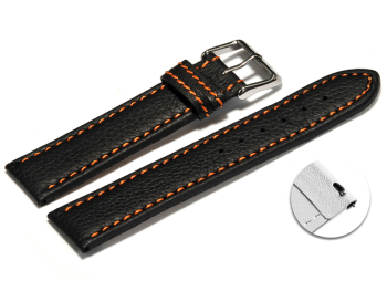 Quick release Watch Strap genuine leather black orange...