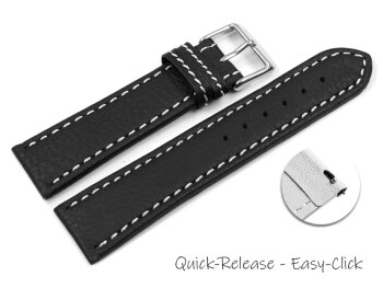Quick release Watch Strap genuine leather black white stitching 18mm 20mm 22mm 24mm