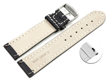 Quick release Watch Strap genuine leather black white stitching 18mm 20mm 22mm 24mm