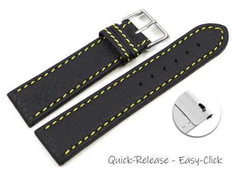 Quick release Watch Strap genuine leather black yellow...