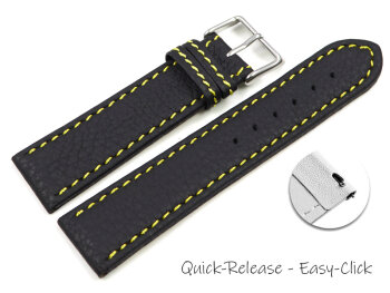 Quick release Watch Strap genuine leather black yellow stitching 18mm 20mm 22mm 24mm