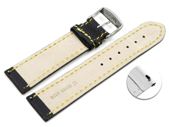 Quick release Watch Strap genuine leather black yellow stitching 18mm 20mm 22mm 24mm