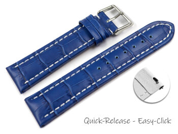 Quick release Watch Strap Genuine leather Croco print blue 18mm 20mm 22mm 24mm