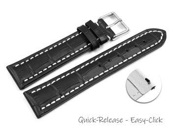 Quick release Watch Strap Genuine leather Croco print black white stitch 18mm 20mm 22mm 24mm