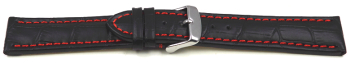 Quick release Watch Strap Genuine leather croco print black w. red stitch 18mm 20mm 22mm 24mm 26mm 28mm