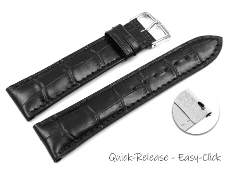 Black Quick release Watch Strap RIOS Crocodile Grain art manuel 17mm 19mm 21mm 23mm