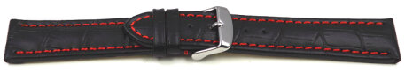 Quick release Watch Strap Genuine leather croco print black w. red stitch XL