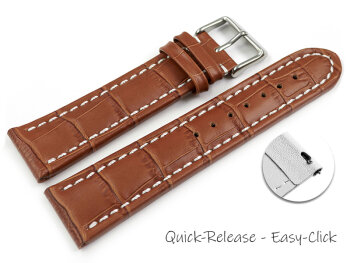 Quick release Watch Strap Genuine leather Croco print brown XL