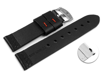 Quick release Watch Strap Genuine saddle leather Ranger black red stitching 18mm 20mm 22mm 24mm