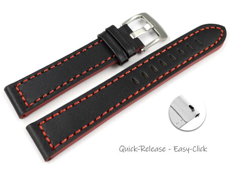 Black Leather Quick release Watch Strap with Red...