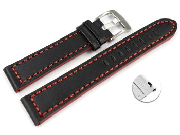 Black Leather Quick release Watch Strap with Red...