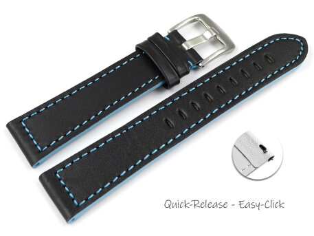 Black Leather Quick release Watch Strap with Light Blue...