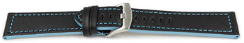 Black Leather Quick release Watch Strap with Light Blue...