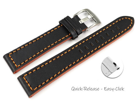 Black Leather Quick release Watch Strap with Orange...