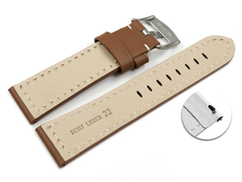 Quick release Watch Strap Genuine saddle leather light brown white stitching 18mm 20mm 22mm 24mm