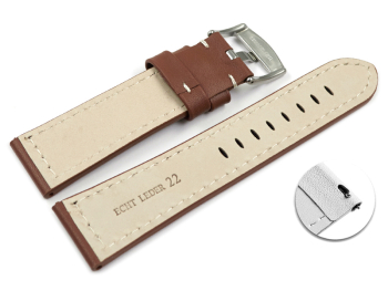 Quick release Watch Strap Genuine saddle leather red-brown white stitching 18mm 20mm 22mm 24mm