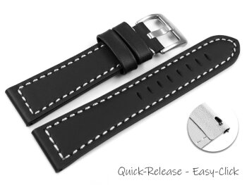 Quick release Watch Strap Genuine saddle leather black white stitching 18mm 20mm 22mm 24mm