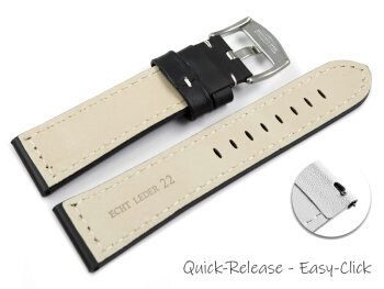 Quick release Watch Strap Genuine saddle leather black white stitching 18mm 20mm 22mm 24mm