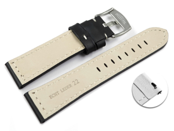 Quick release Watch Strap Genuine saddle leather black white stitching 18mm 20mm 22mm 24mm