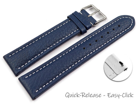 XL Quick release Watch Strap Genuine grained leather blue...