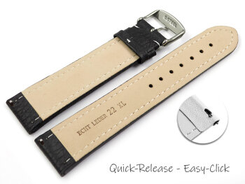 XL Quick release Watch Strap Genuine grained leather black white stitching 18mm 20mm 22mm 24mm