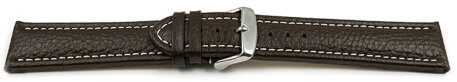 XL Quick release Watch Strap Genuine grained leather dark brown white stitching 18mm 20mm 22mm 24mm